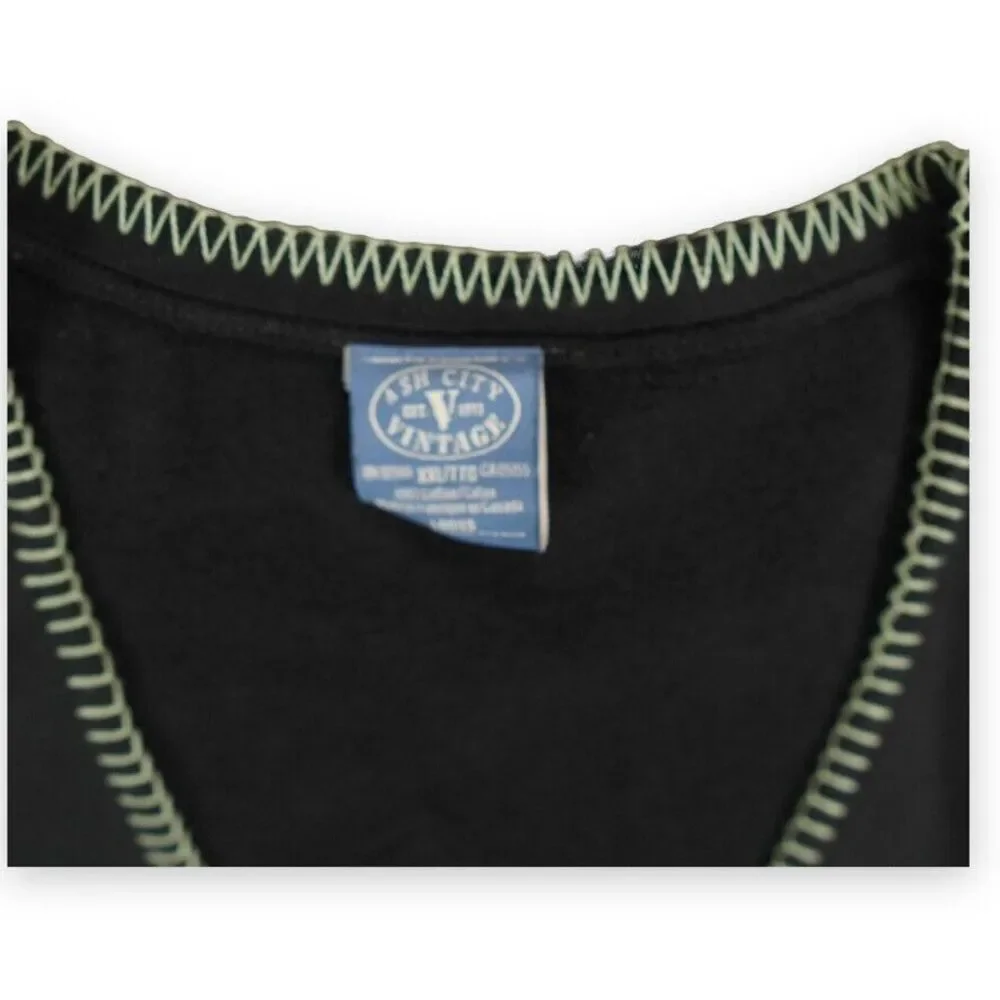 Vintage Ash City Sweater Womens XXL Black Open Cardigan Tibetan Grandma Diamond‎